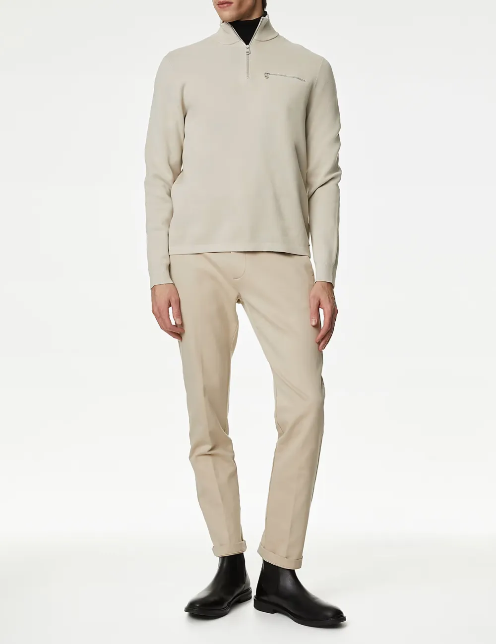 Cotton Rich Funnel Neck Half Zip Jumper