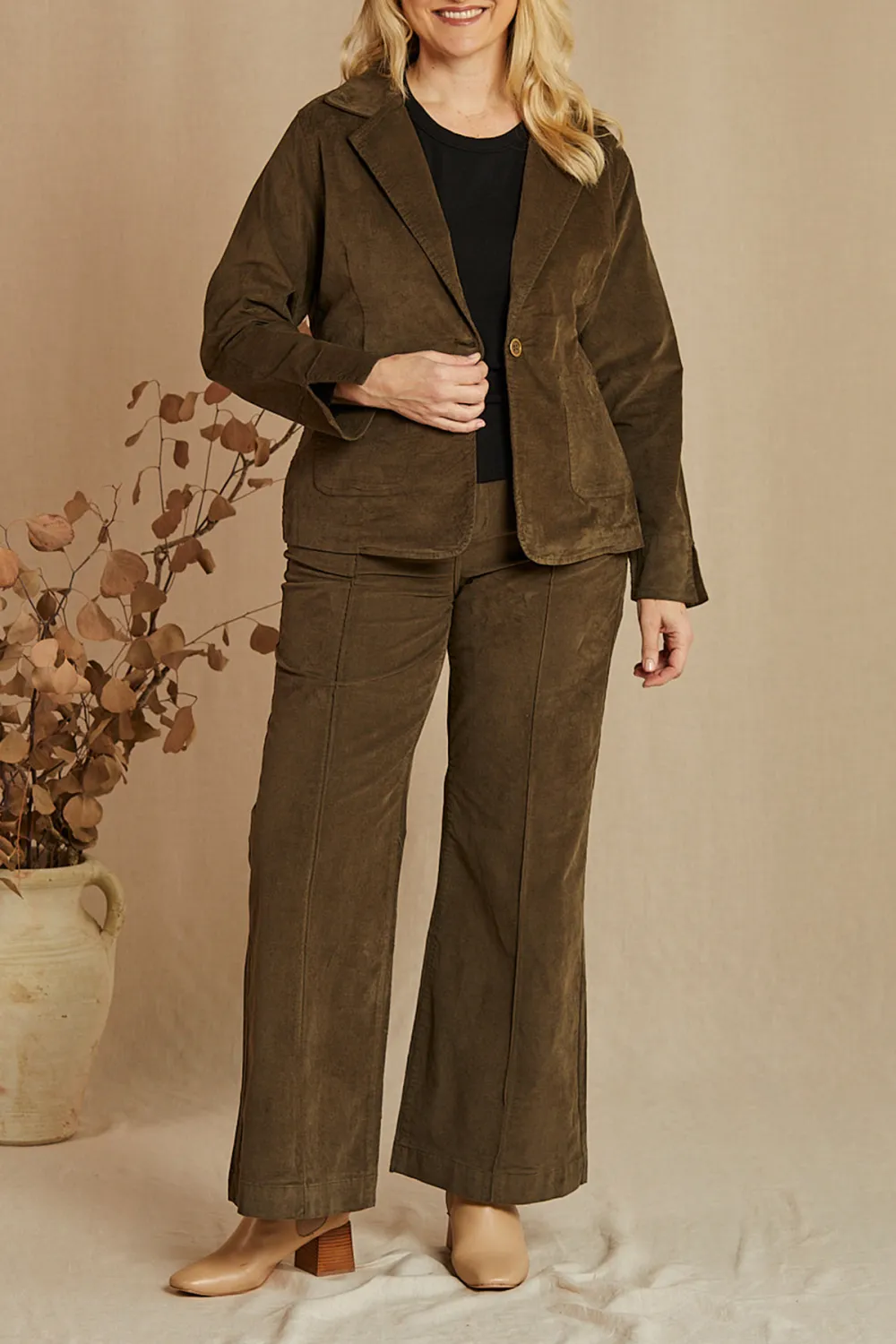 Adrift Relaxed Brushed Cotton Blazer In Olive