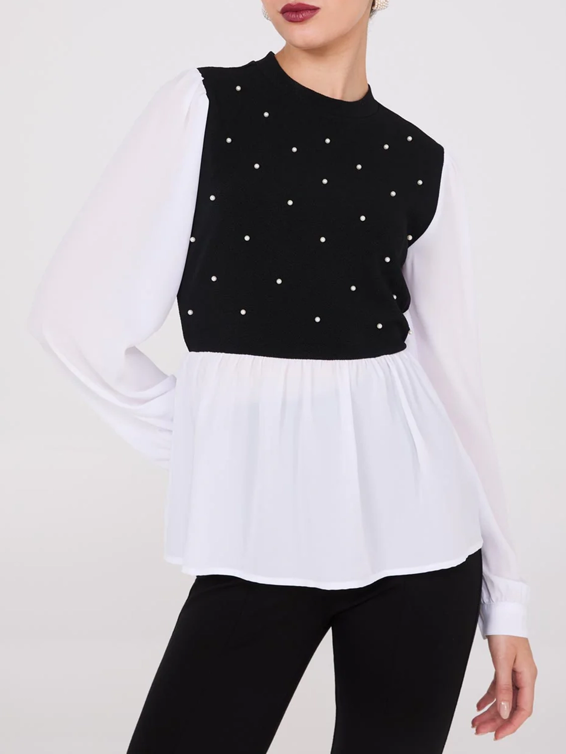 2-Fer Pearl Embellished Peplum Top