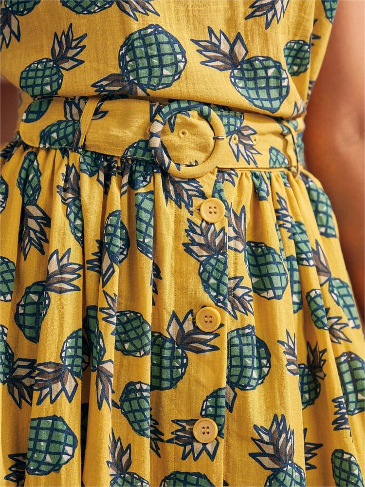 Vintage Pineapple Printed Pleated Flared Skirts