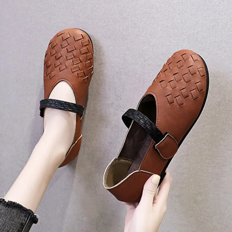 Women's Comfort sofe pu Slip On Loafer Marley Driver Loafers wide buckle flat Shoes Weave Mary Janes Shoes