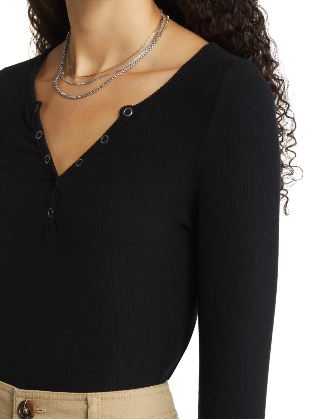 Women's Long Sleeve Rib Henley