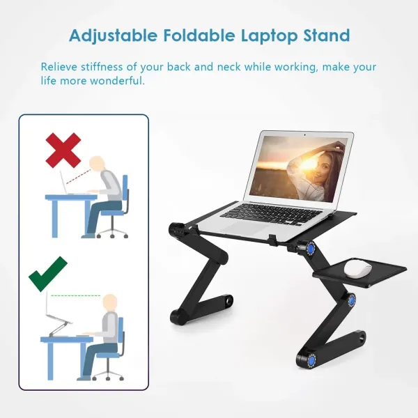 Ergonomic Laptop computer desk, adjustable laptop bed table, portable laptop workstation laptop stand reading rack, TV bed tray