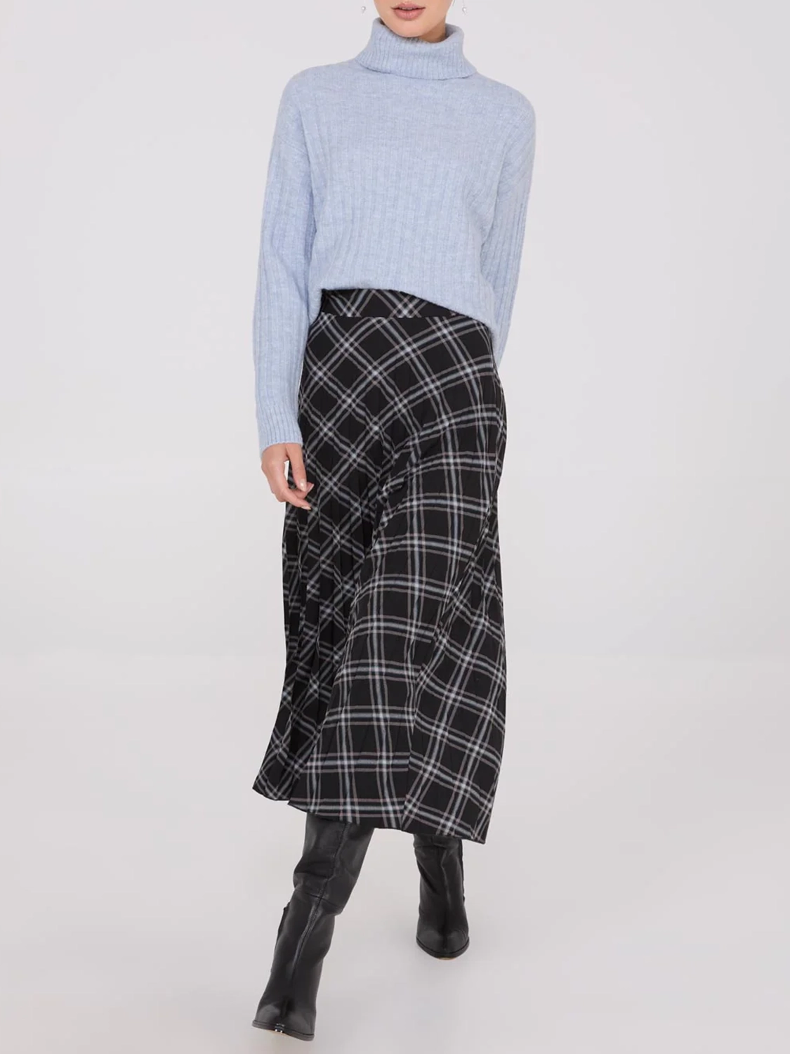 Plaid Print Pleated Midi Skirt