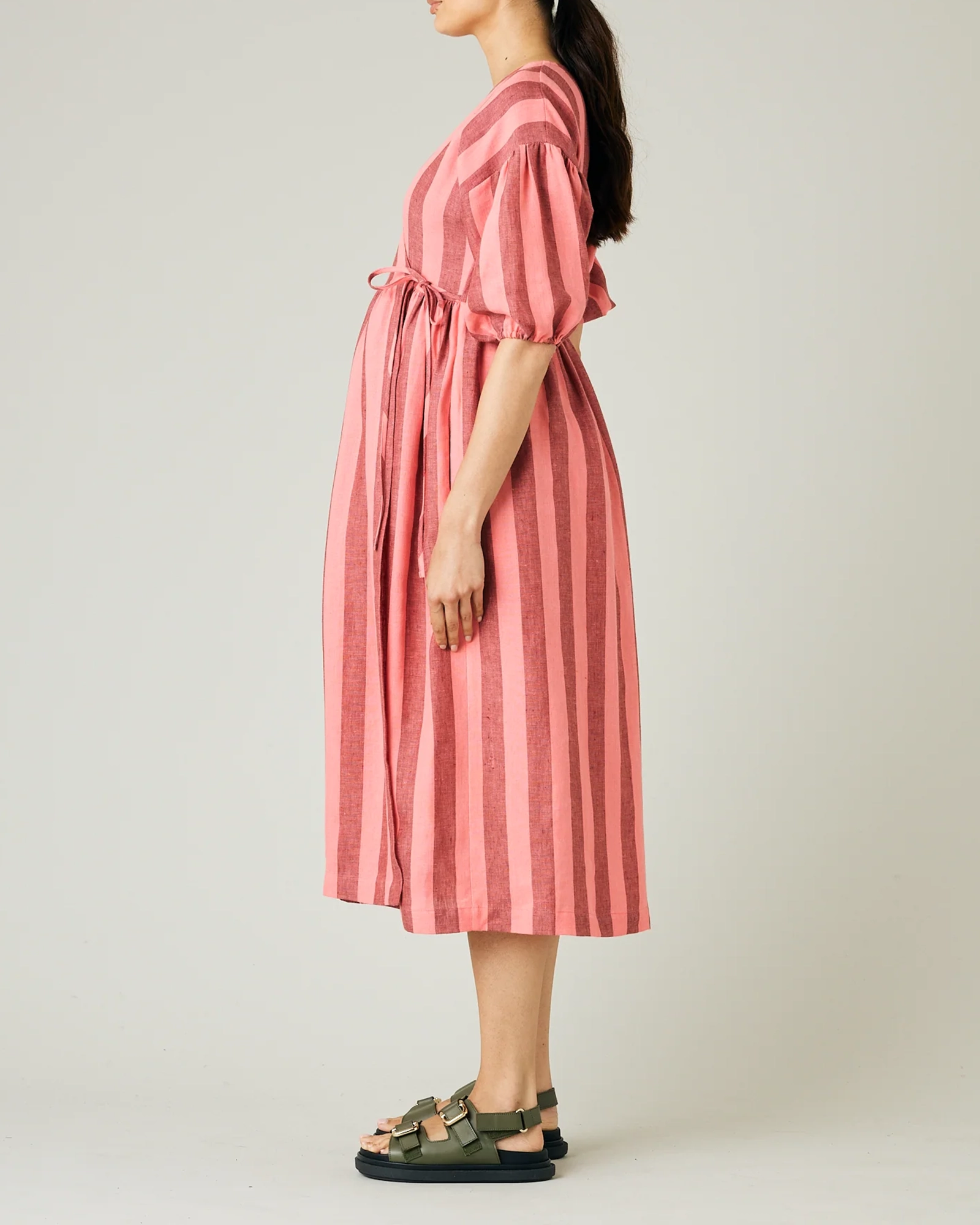 WINNIE BLUSH STRIPE LINEN DRESS