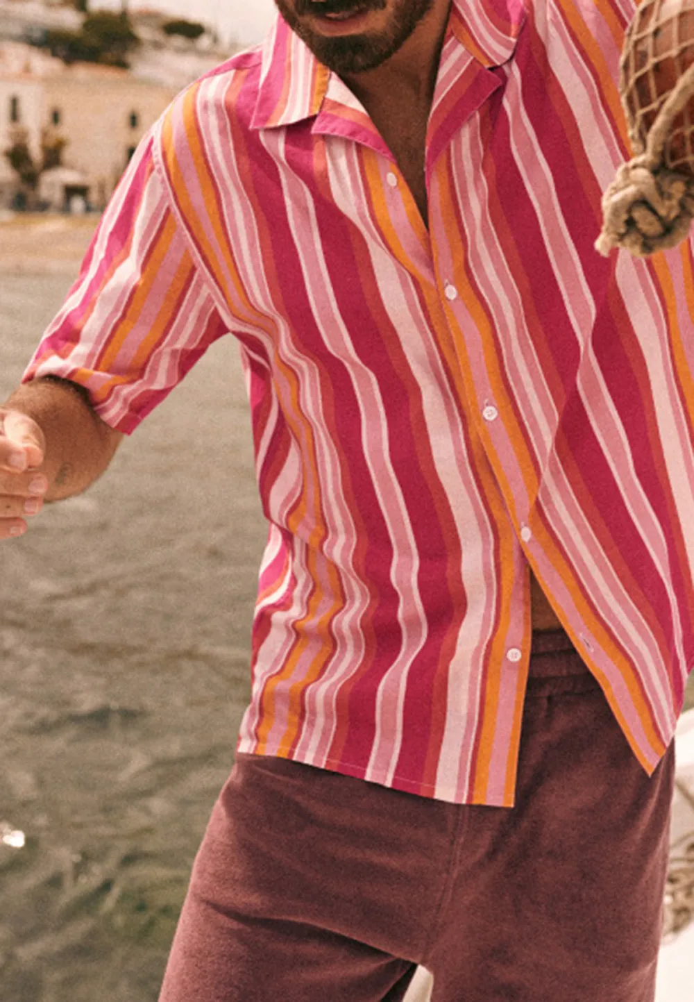 Holt Shirt-Stripes Ecru Pink Orange