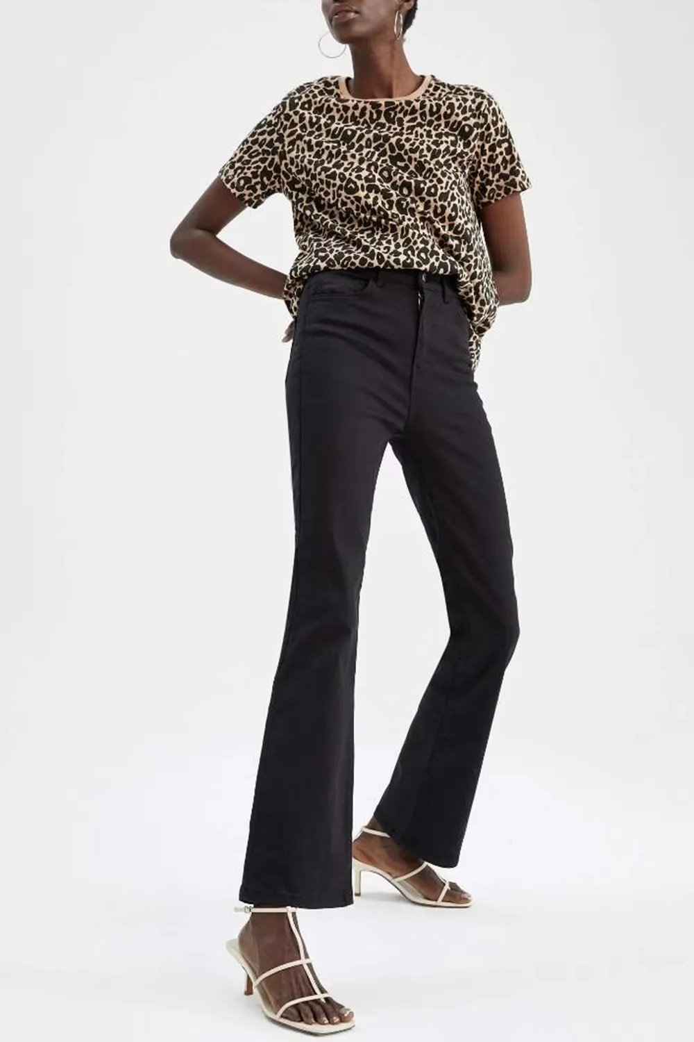 High Waist Flared Gabardine Trousers