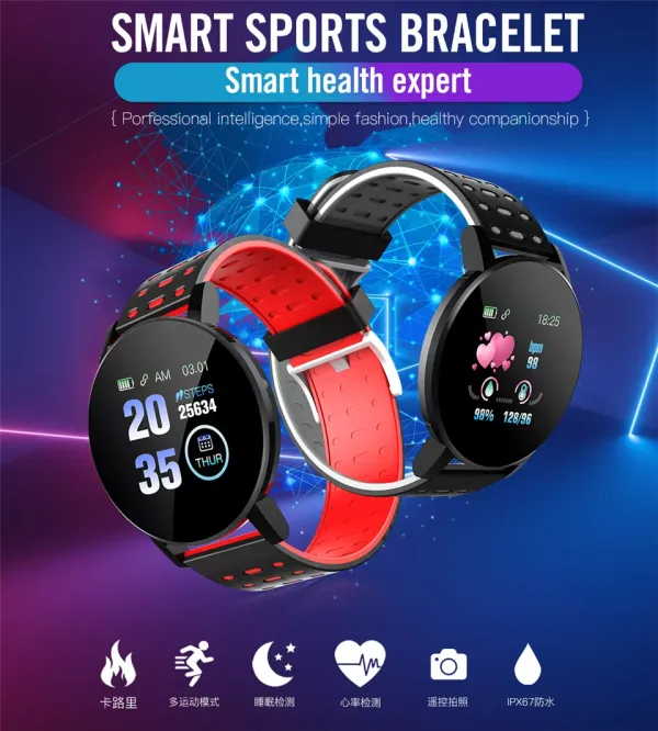 119 Plus Smart Watch Blood Pressure Smart watch Men Smart Band Sport Tracker Women Smartband smart bracelet For Android IOS