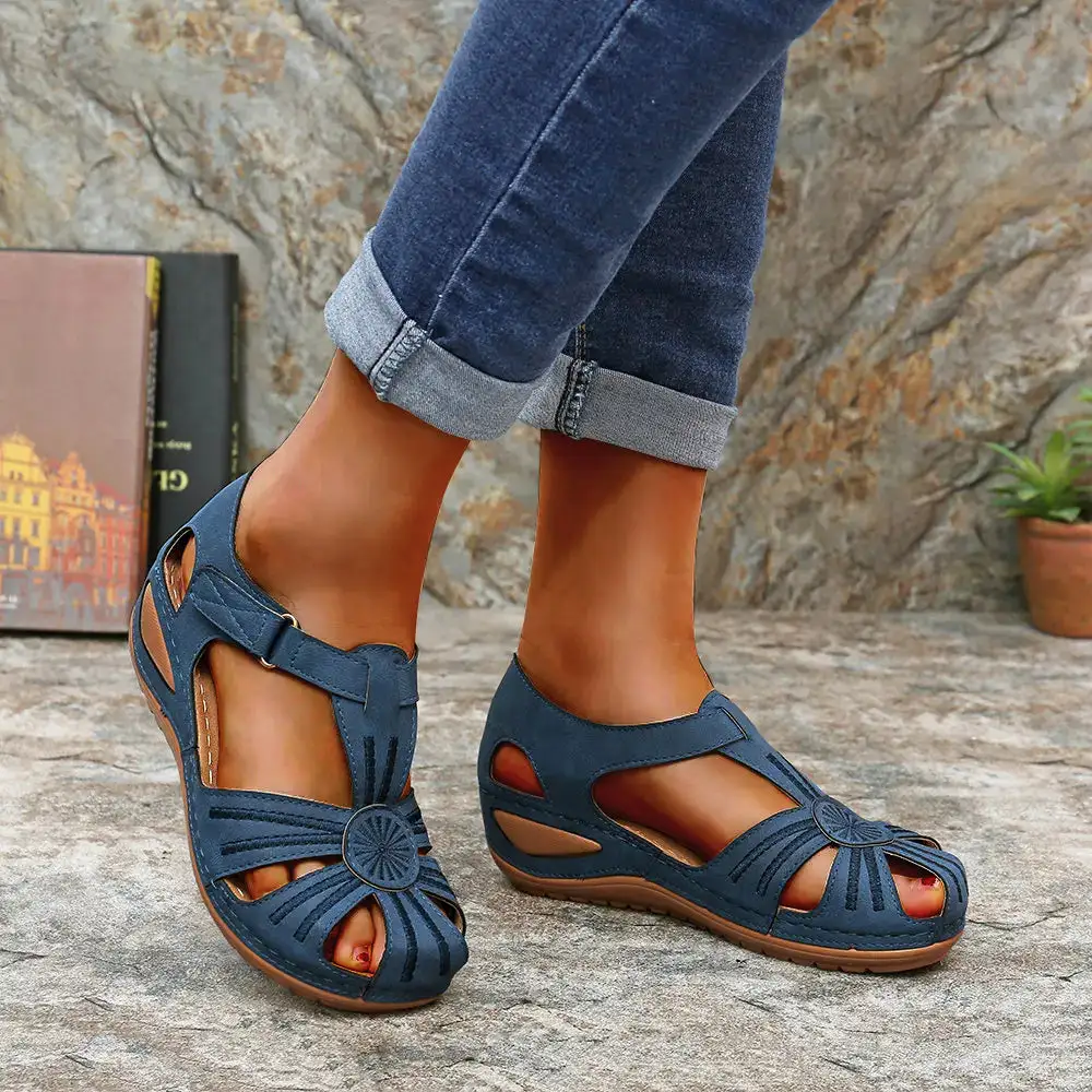 Summer new leather Baotou hook and loop women sandals