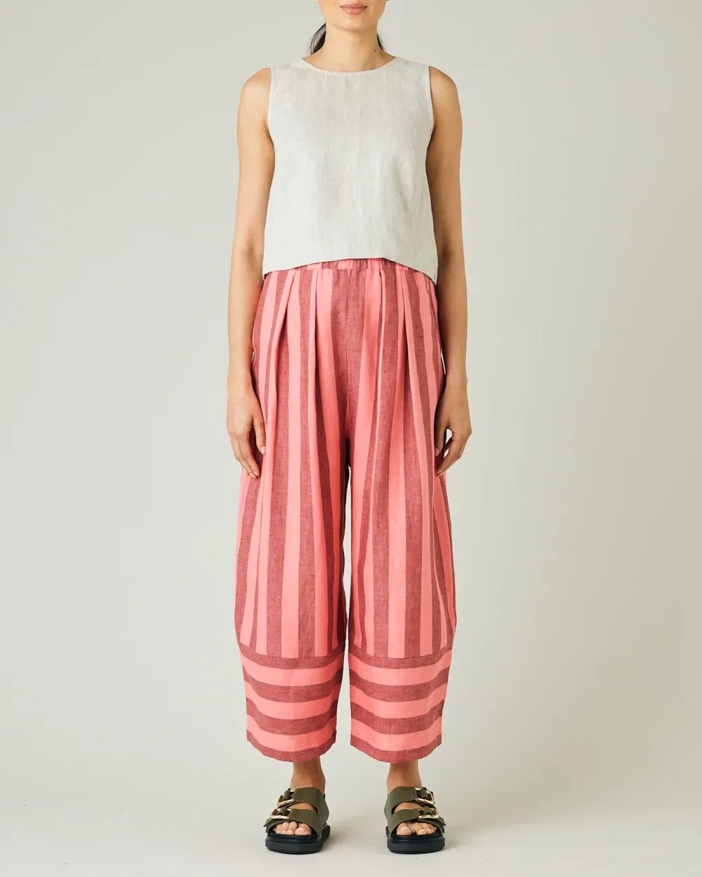 BOBBI BLUSH STRIPE LINEN TROUSERS