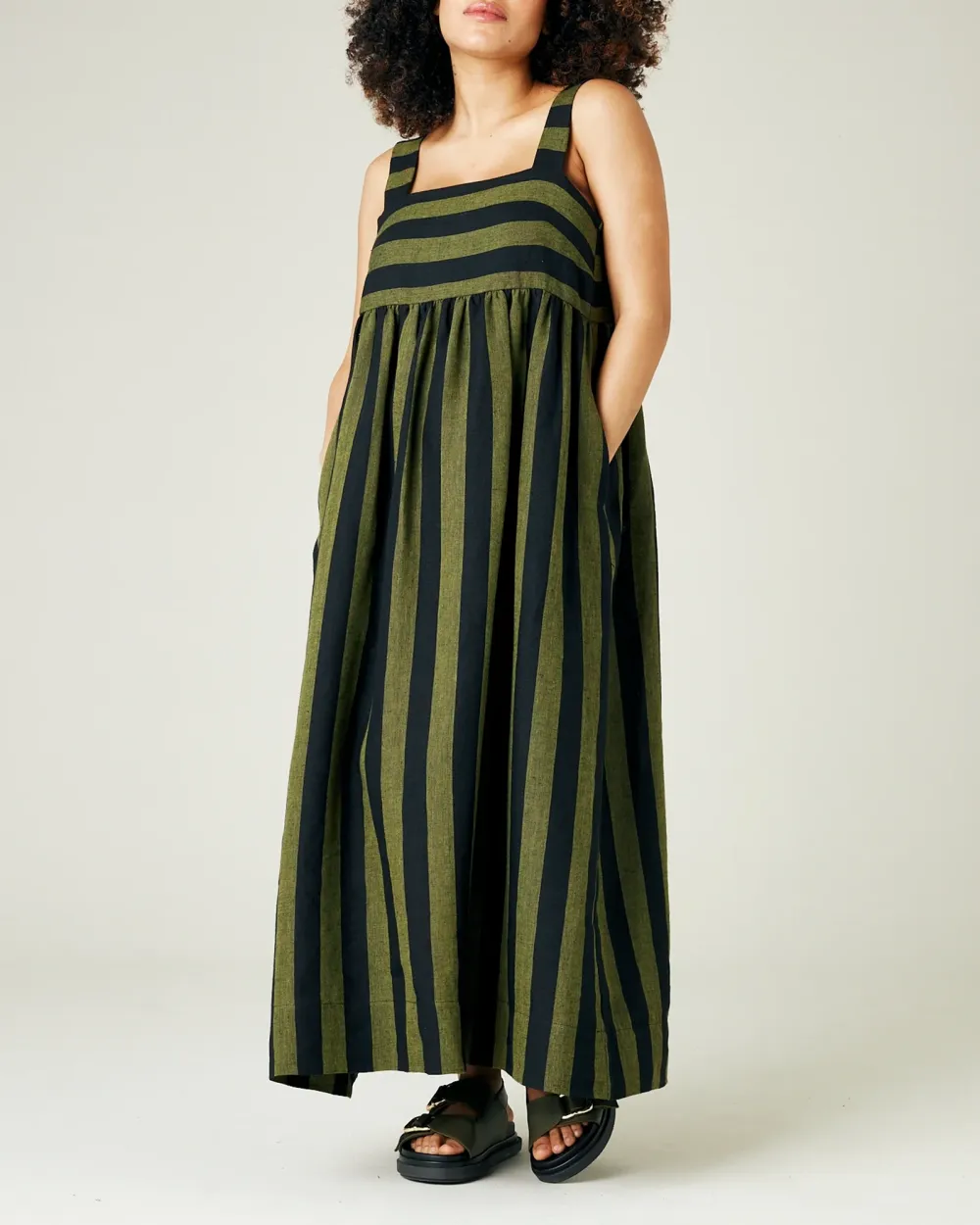 OLIVE & BLACK STRIPE LINEN DRESS