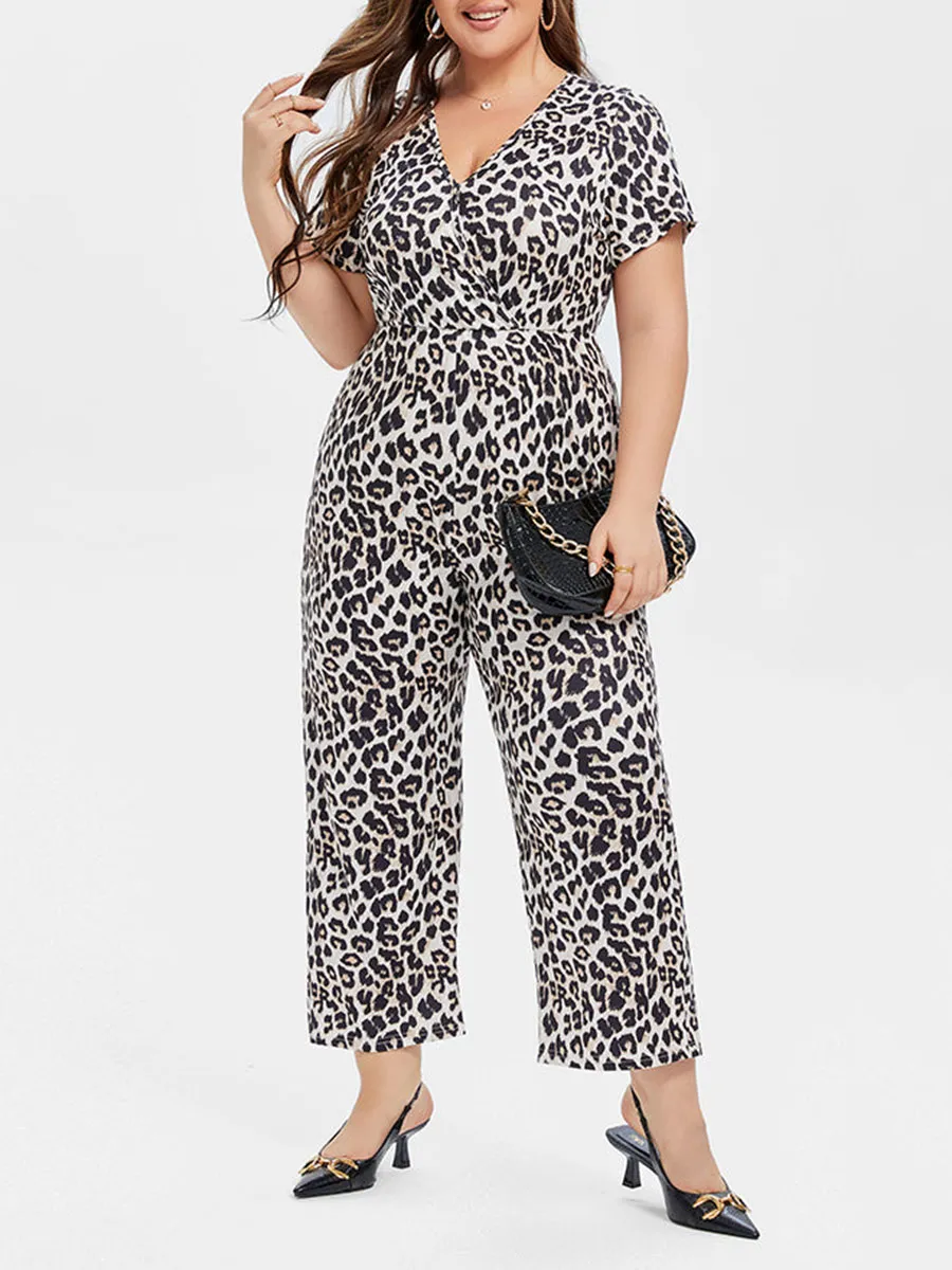 Leopard Print V-Neck Jumpsuit