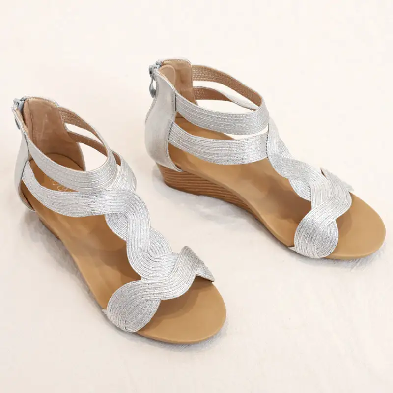 Summer Sandals Women Wedges Shoes Soft Leather T Strap Zipper Open Cover Heel Design Ladies Shoes