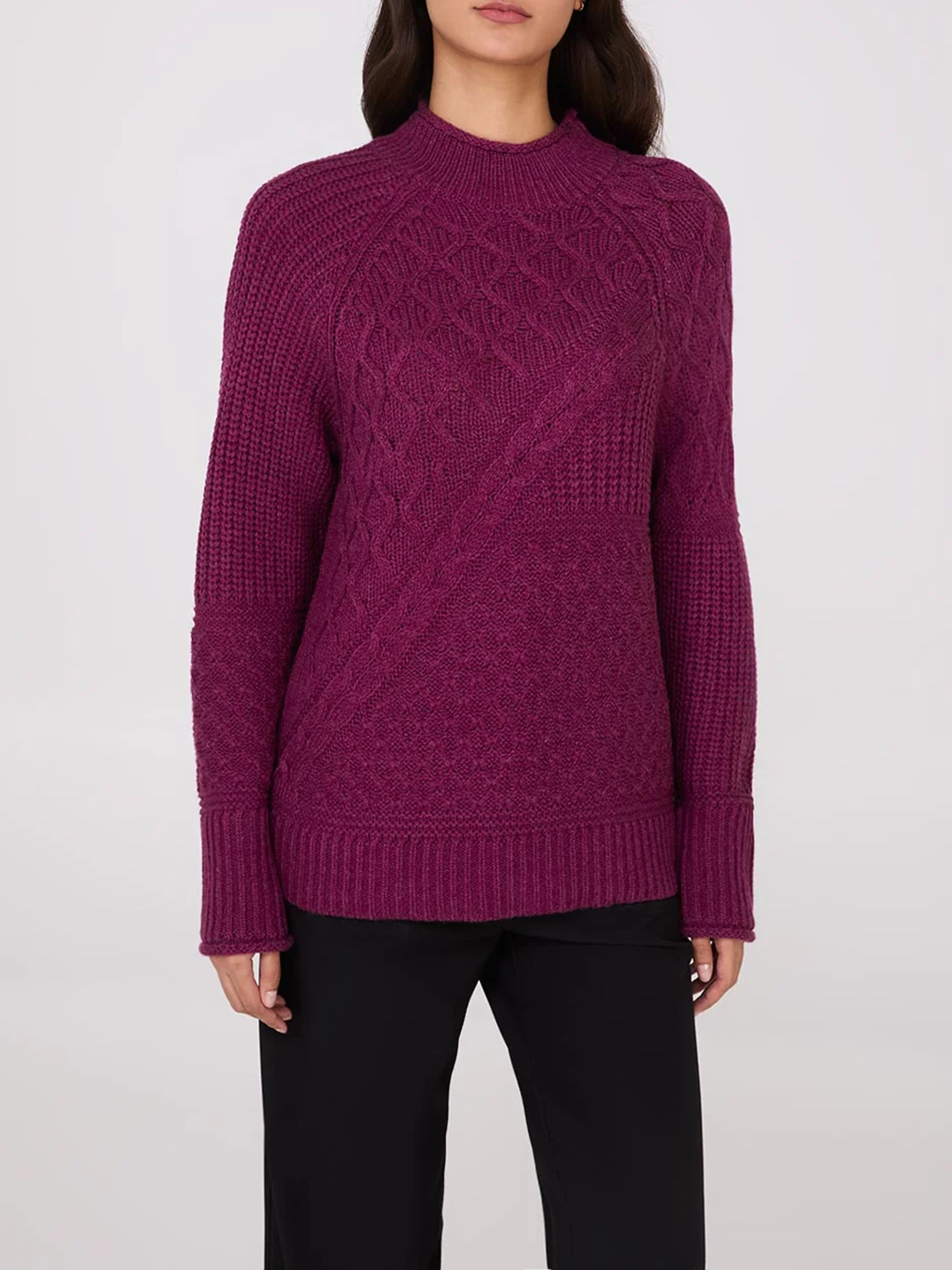 Multi Cable Knit Mock Neck Sweater