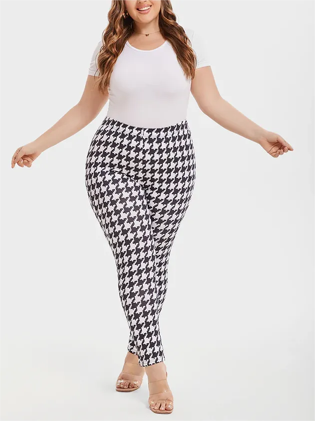 Houndstooth Print Skinny Pants