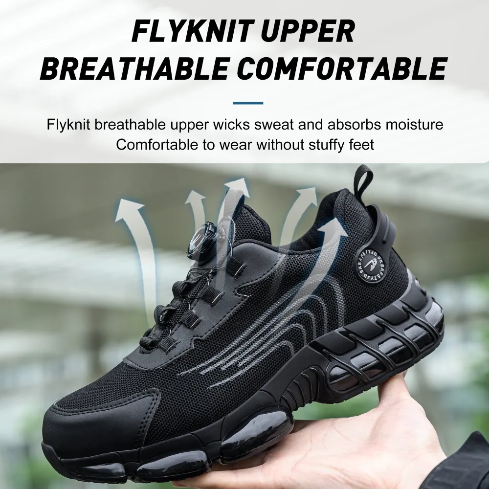 Mens Steel Toe Shoes with Rotating Button Lightweight Breathable Work Shoes Slip-Resistant Comfortable Safety Sneakers