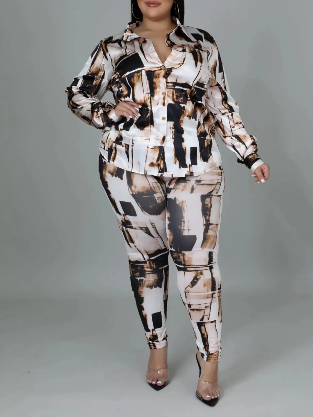 Women'S Fashion Printed Long Sleeve Trouser Suit