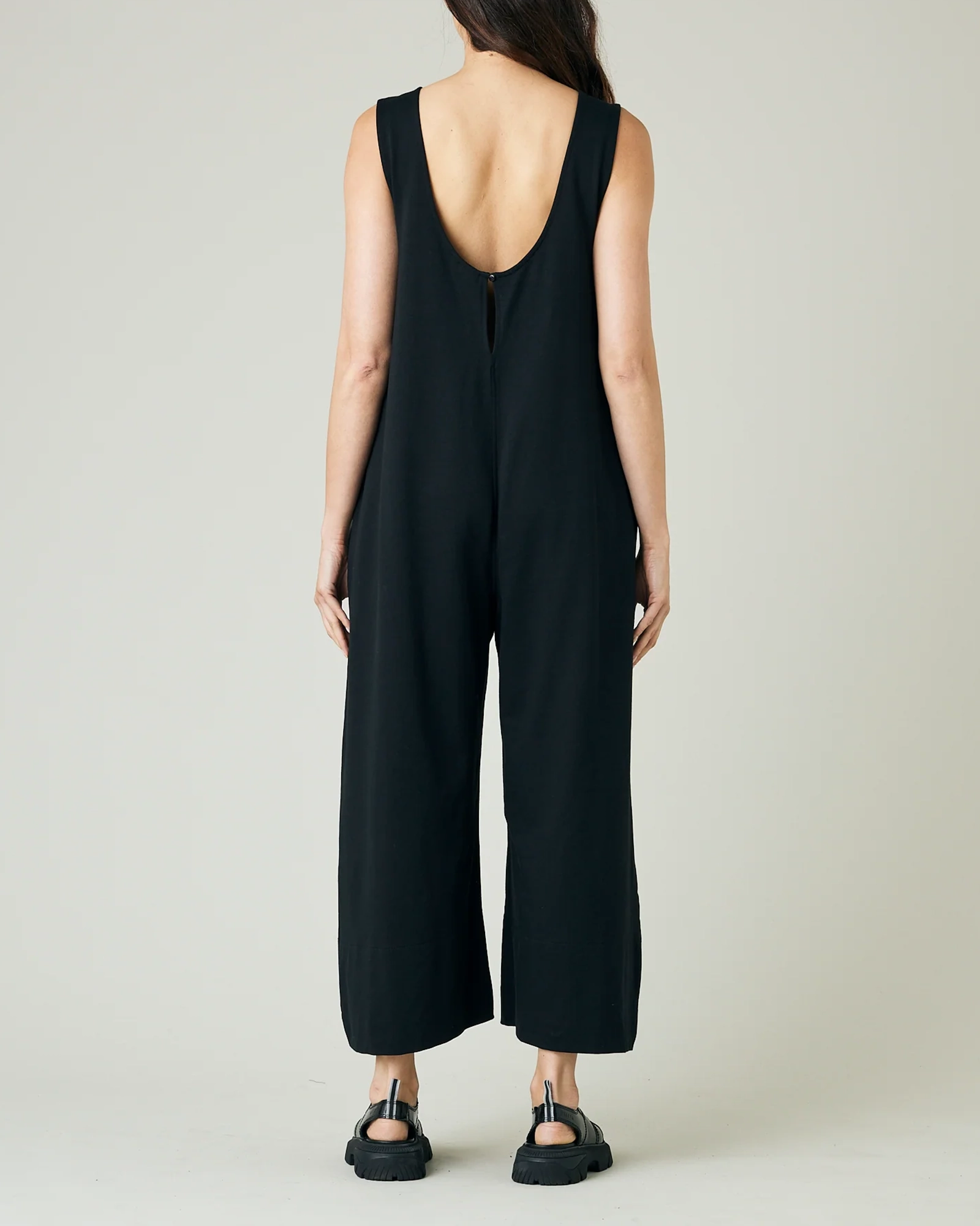 BLACK COTTON JERSEY JUMPSUIT