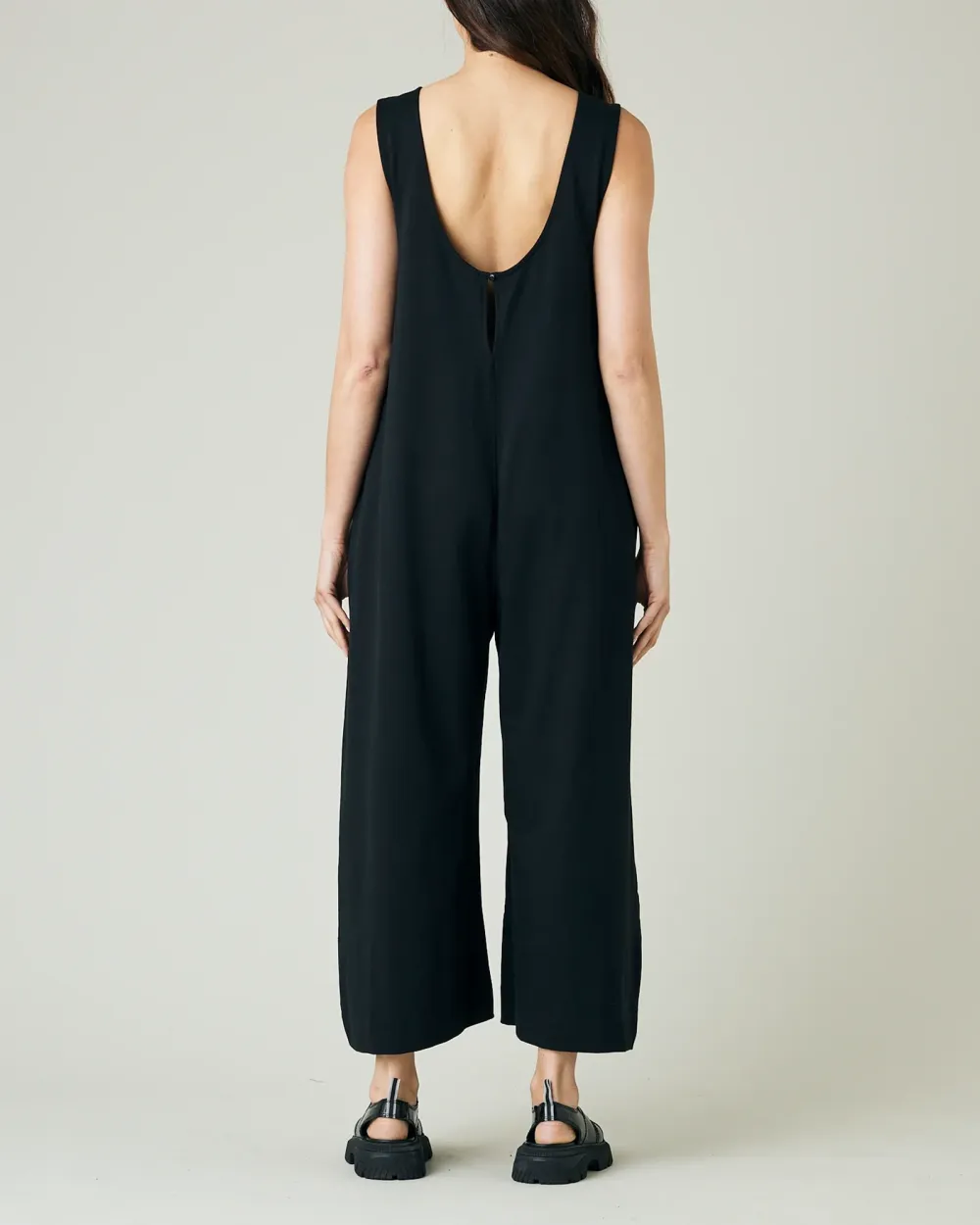 BLACK COTTON JERSEY JUMPSUIT