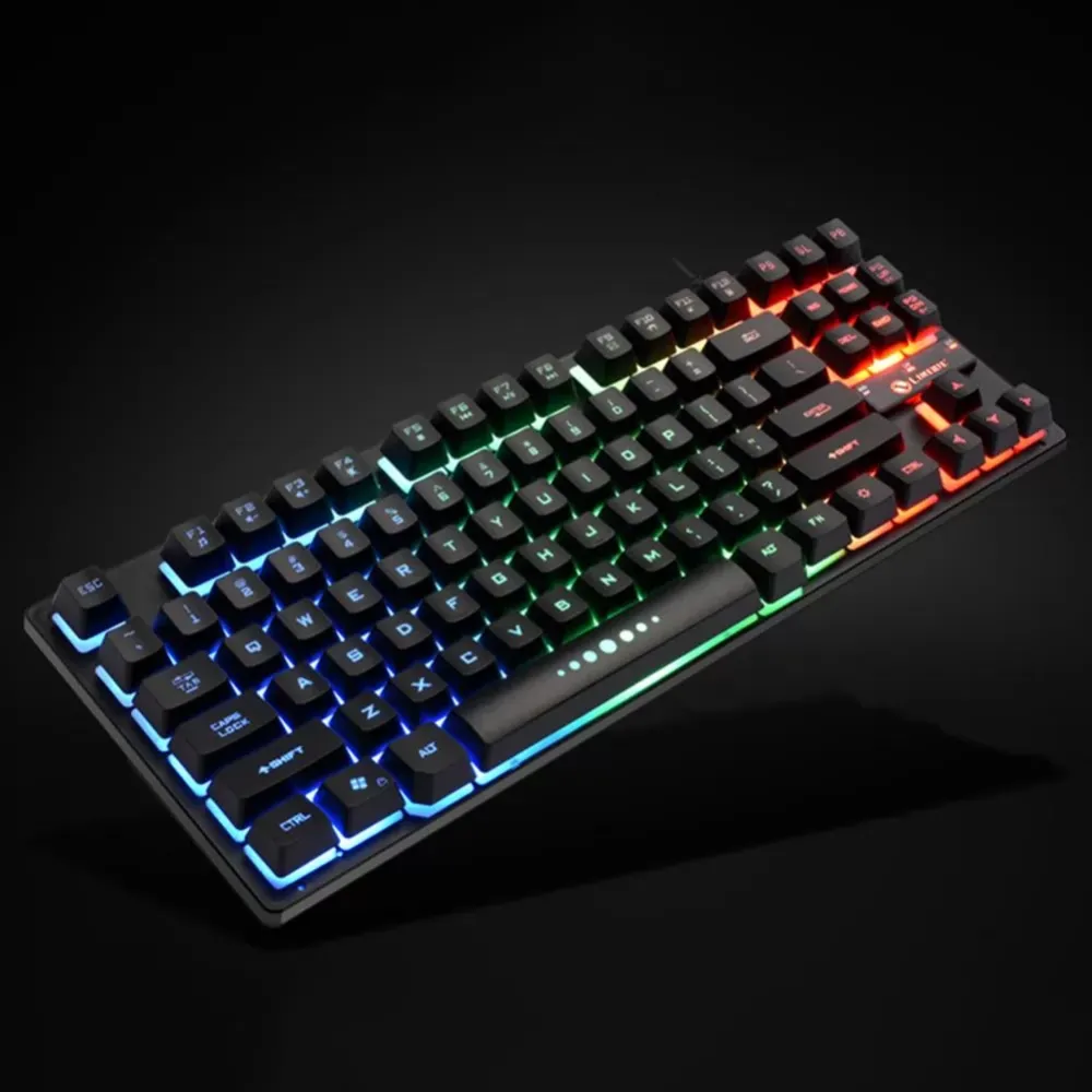 K87 USB Wired Mechanical Feel Keyboard Gaming PC Keyboard with RGB 3 Color Backlight 87 Keycaps Keyboards