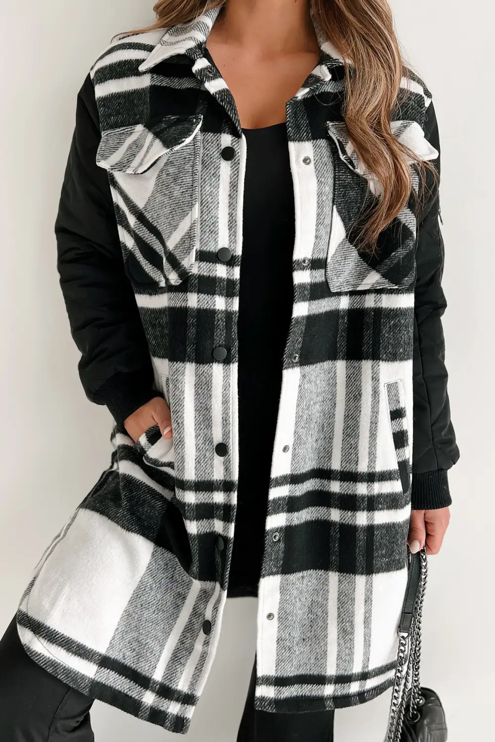 Embracing The Chill Quilted Sleeve Plaid Coat