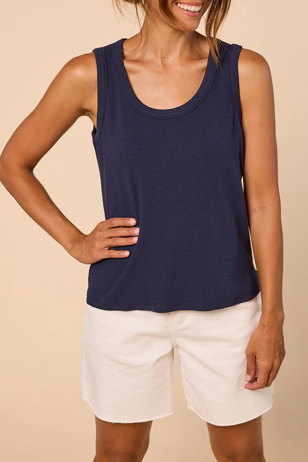 Adrift Ribbed Singlet In Navy