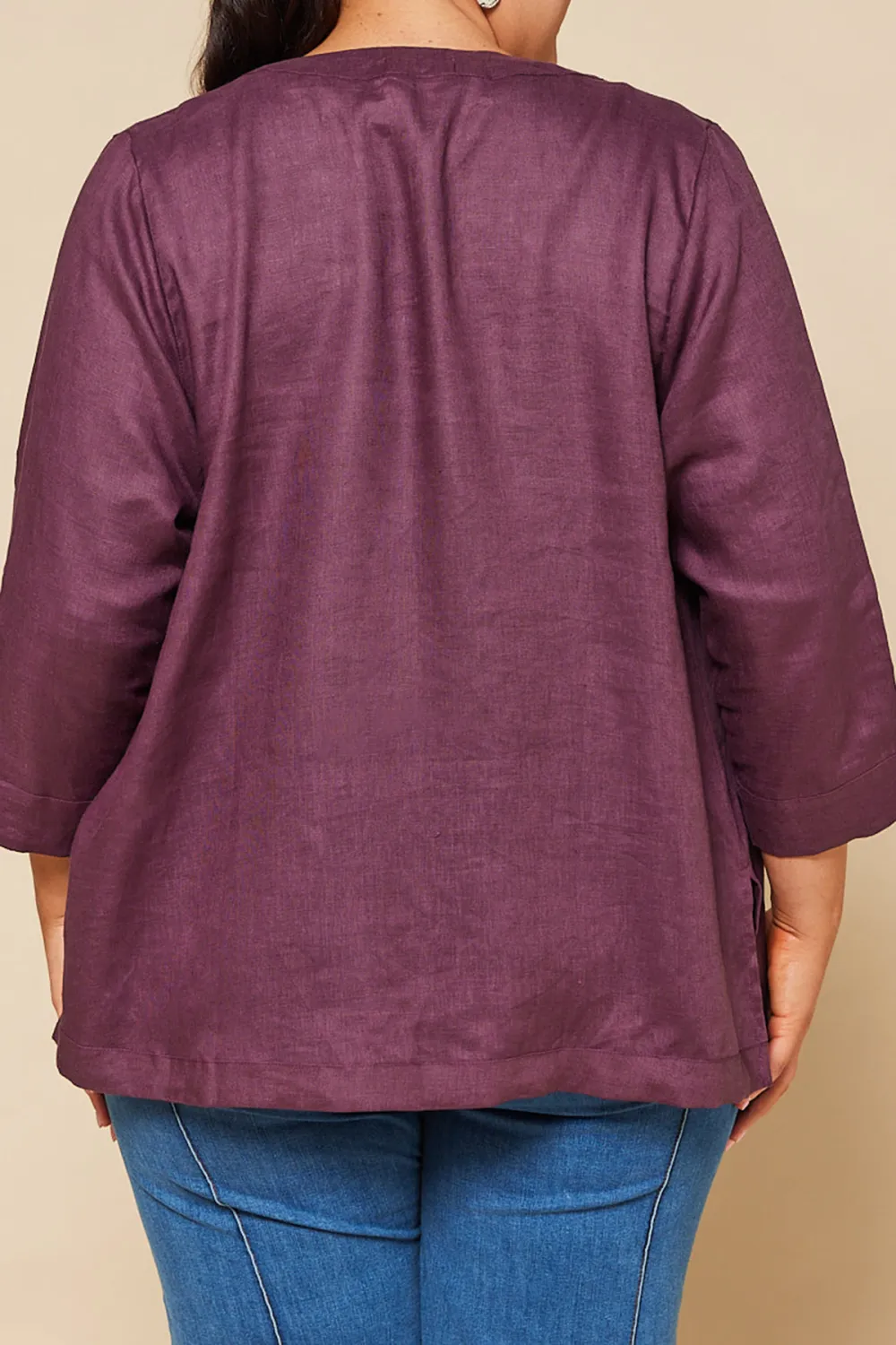 Short Linen Duster Jacket In Plum