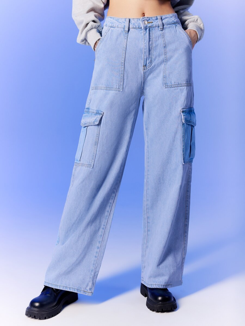 High Waisted Flap Pocket Cargo Jeans