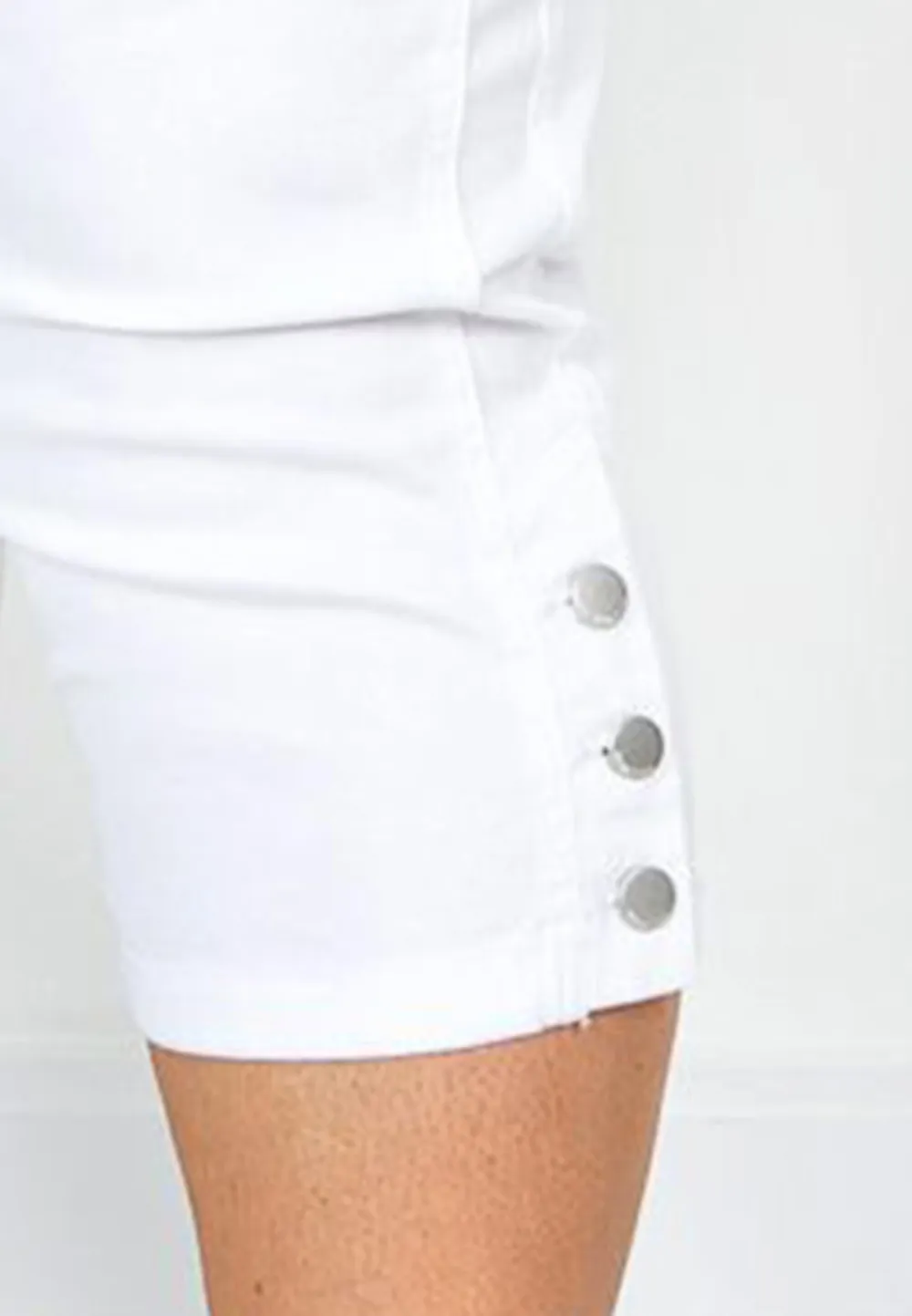 White Button Cotton Cropped Trousers