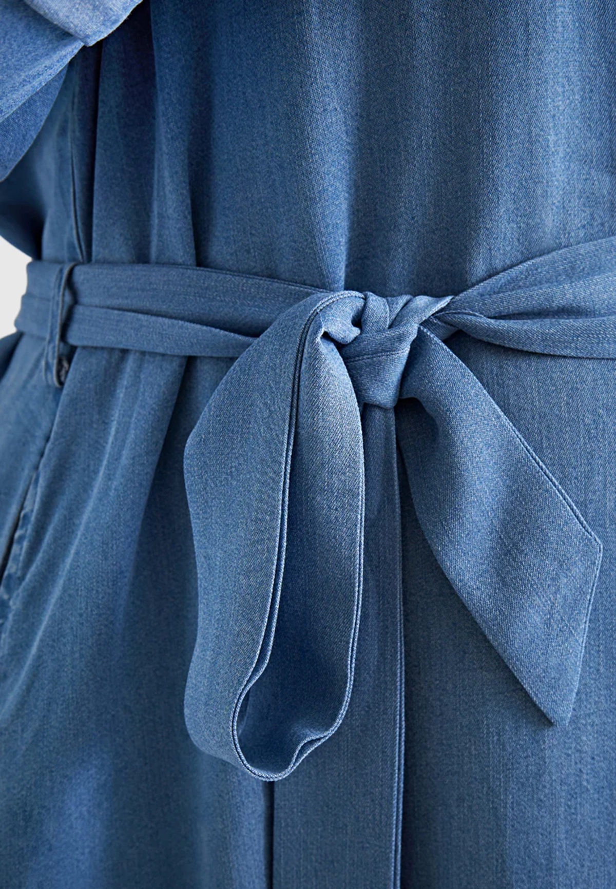 Denim Belted Long Trench Dress