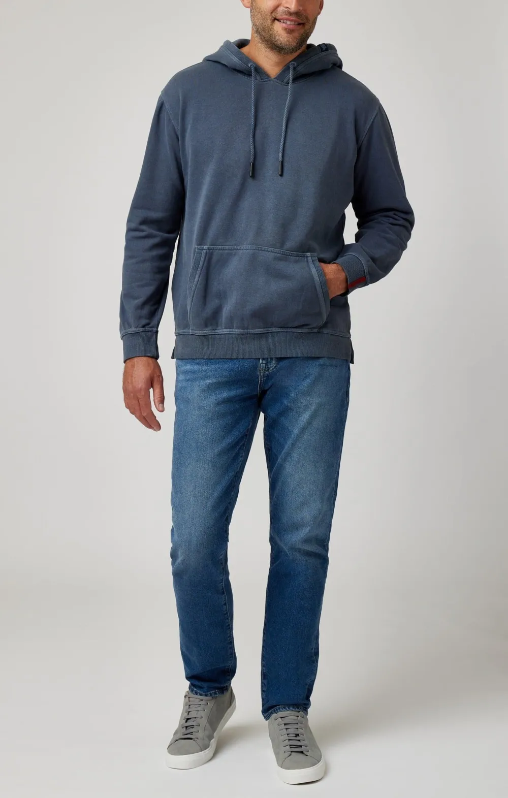 Navy Solid Garment Washed Hoodie