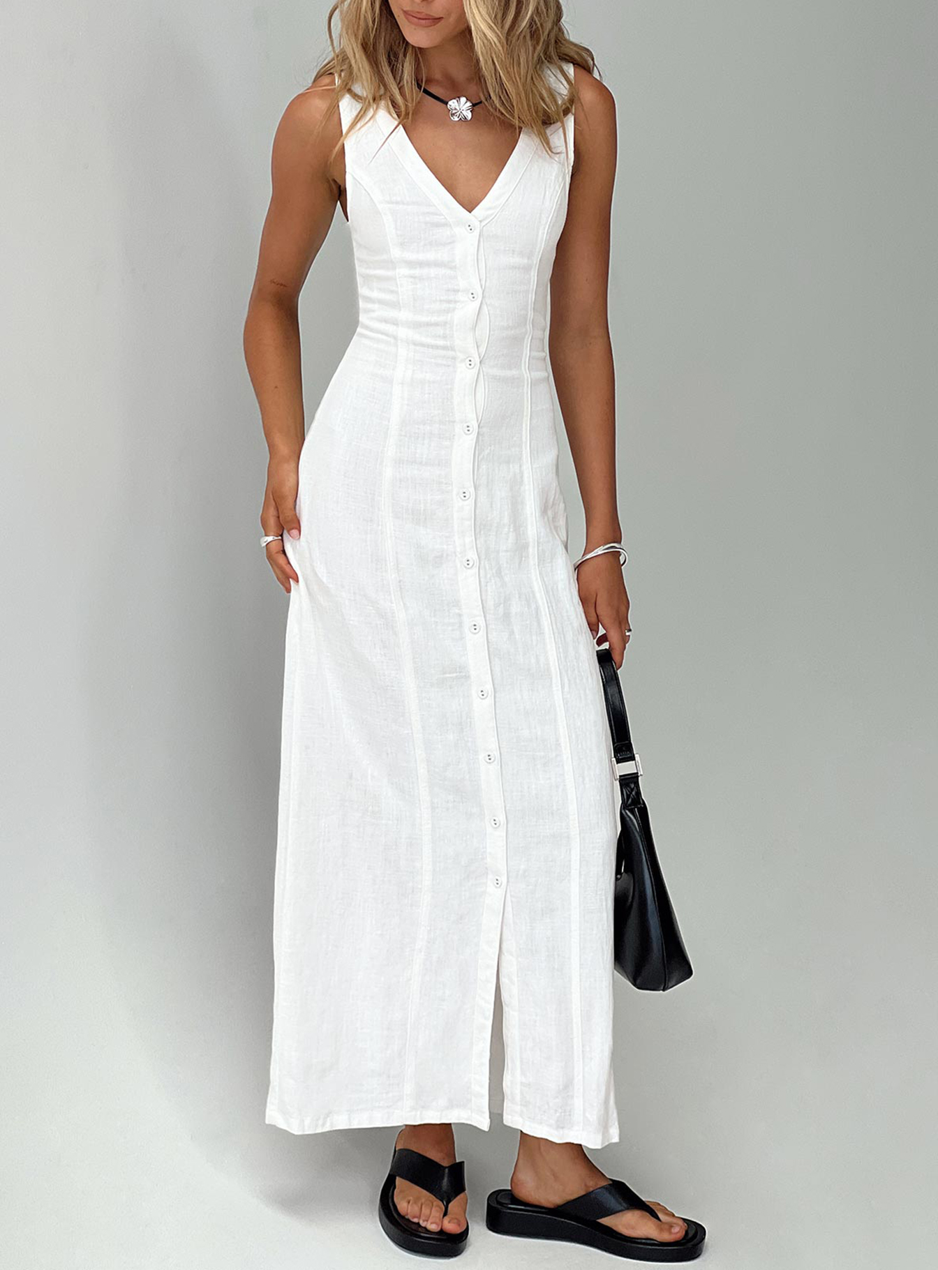 Summer Season Linen Blend Maxi Dress White