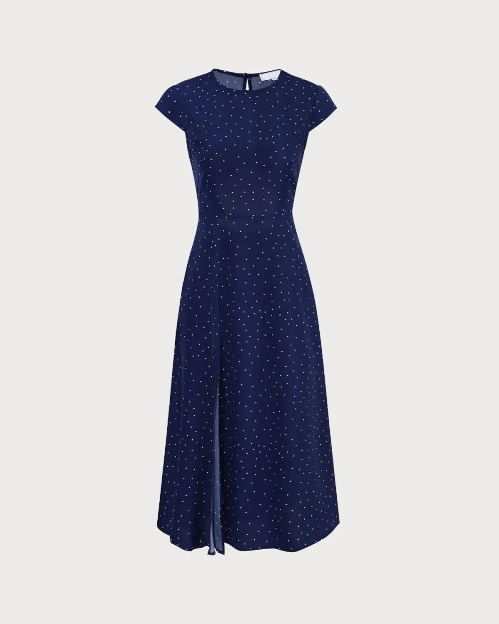 Navy blue polka dot back dress