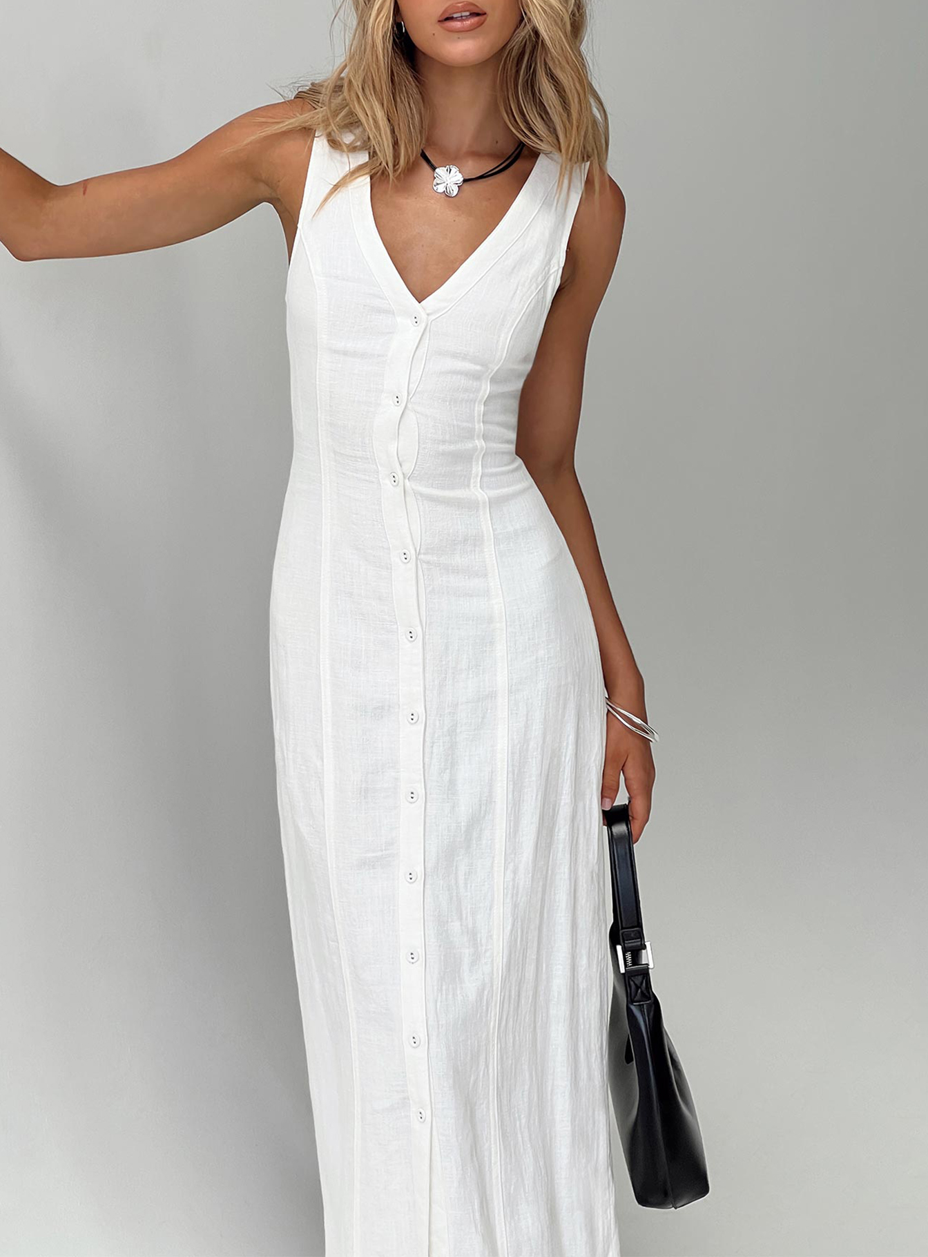 Summer Season Linen Blend Maxi Dress White