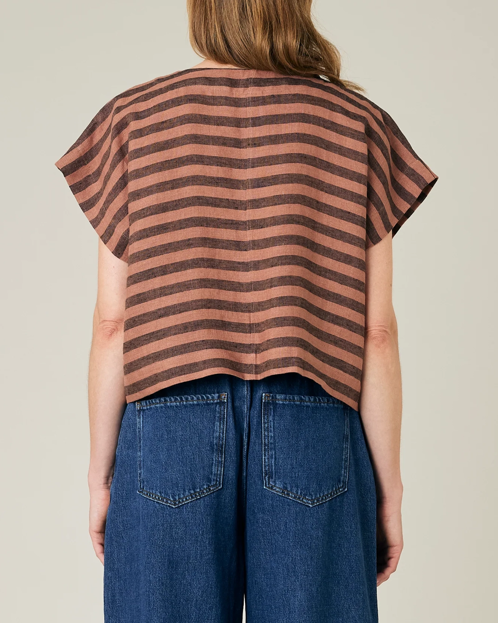 POLLY BISCUIT STRIPE LINEN TOP