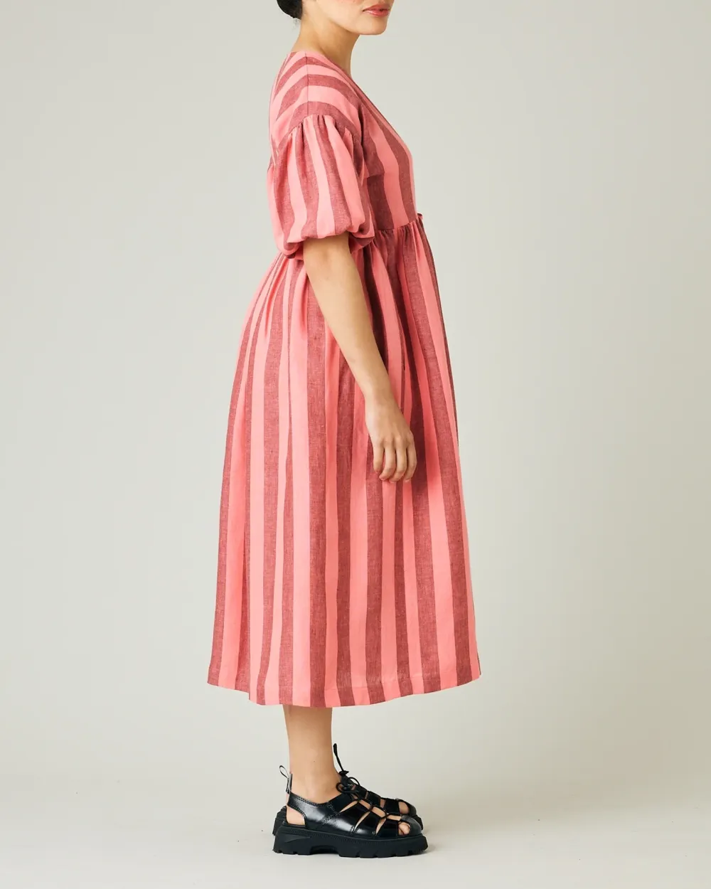 WINNIE BLUSH STRIPE LINEN DRESS