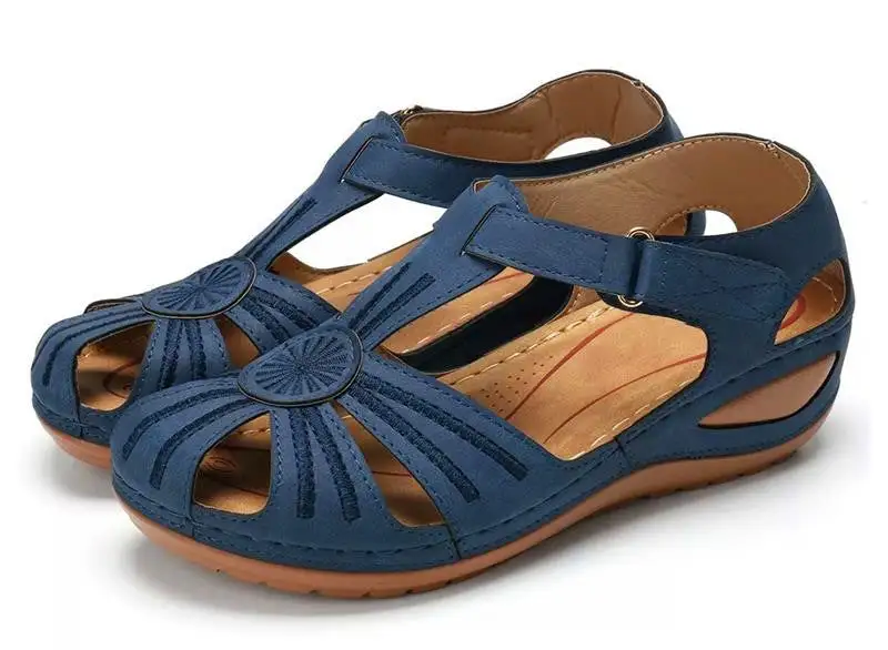 Summer new leather Baotou hook and loop women sandals