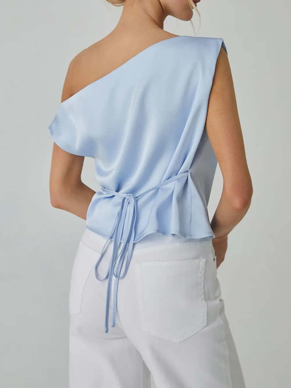 One Shoulder Off Knotted Blouse