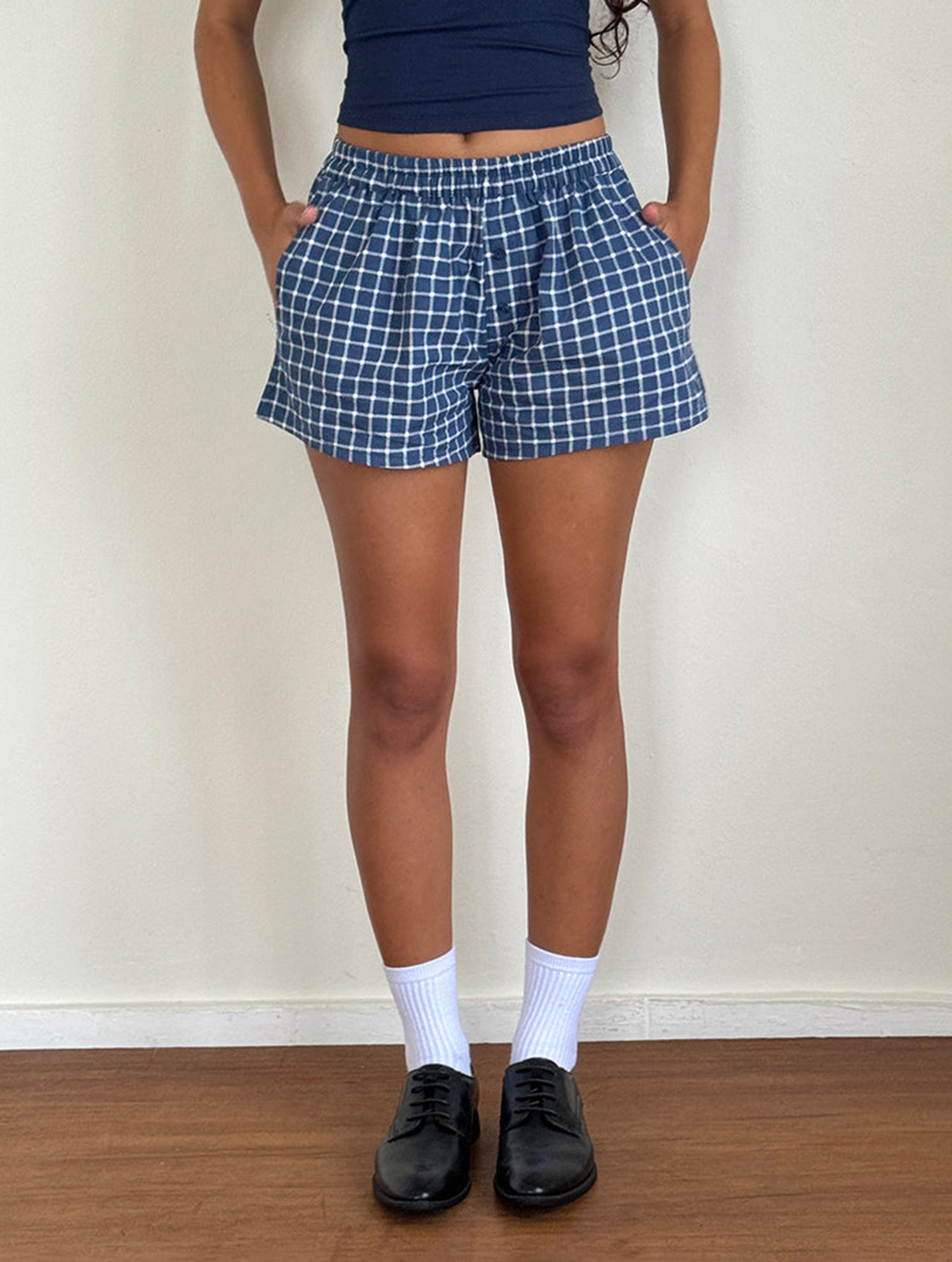 Laboxe Short In Navy Tartan Poplin