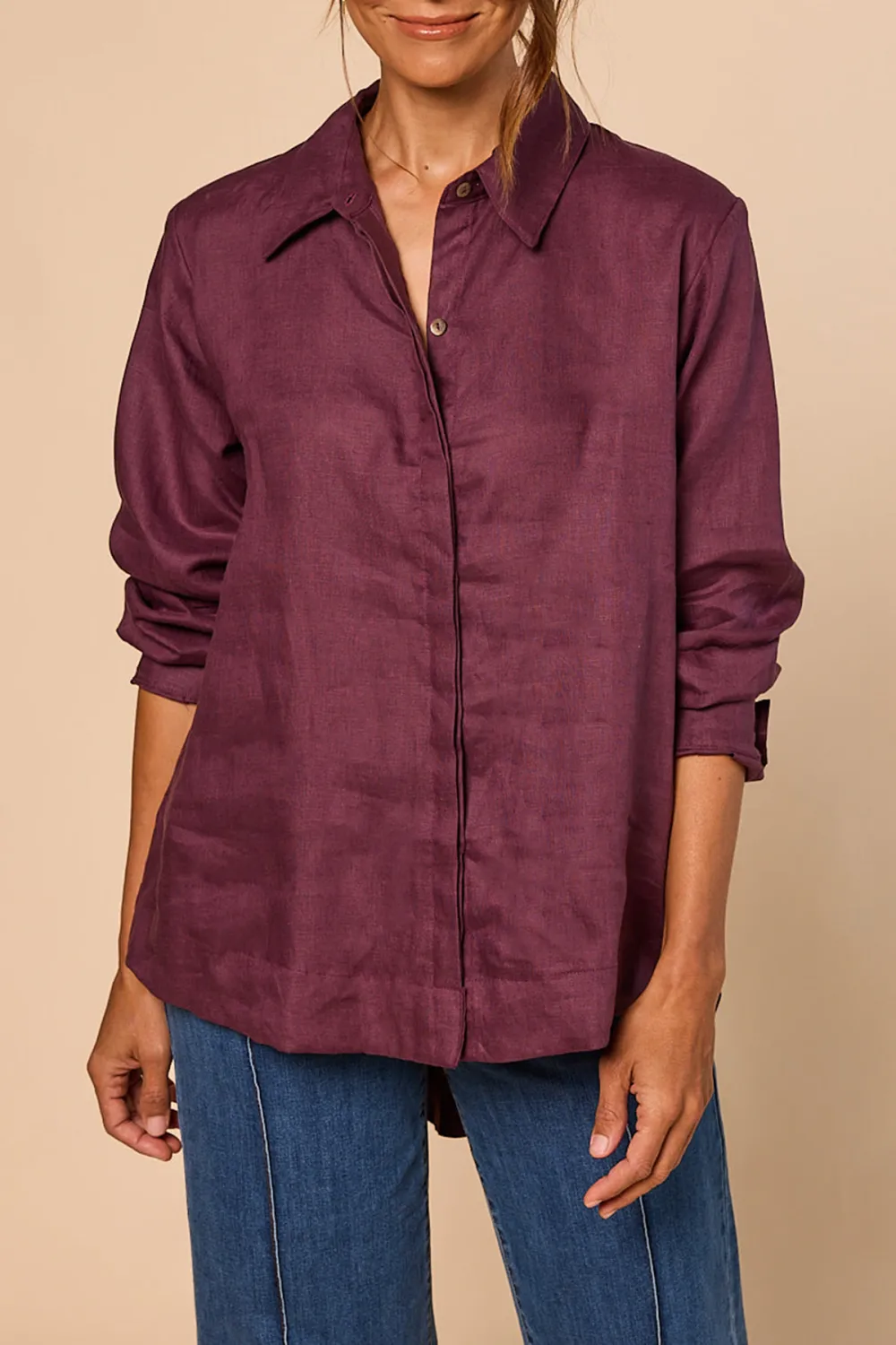 Oversized Linen Boyfriend Shirt In Plum