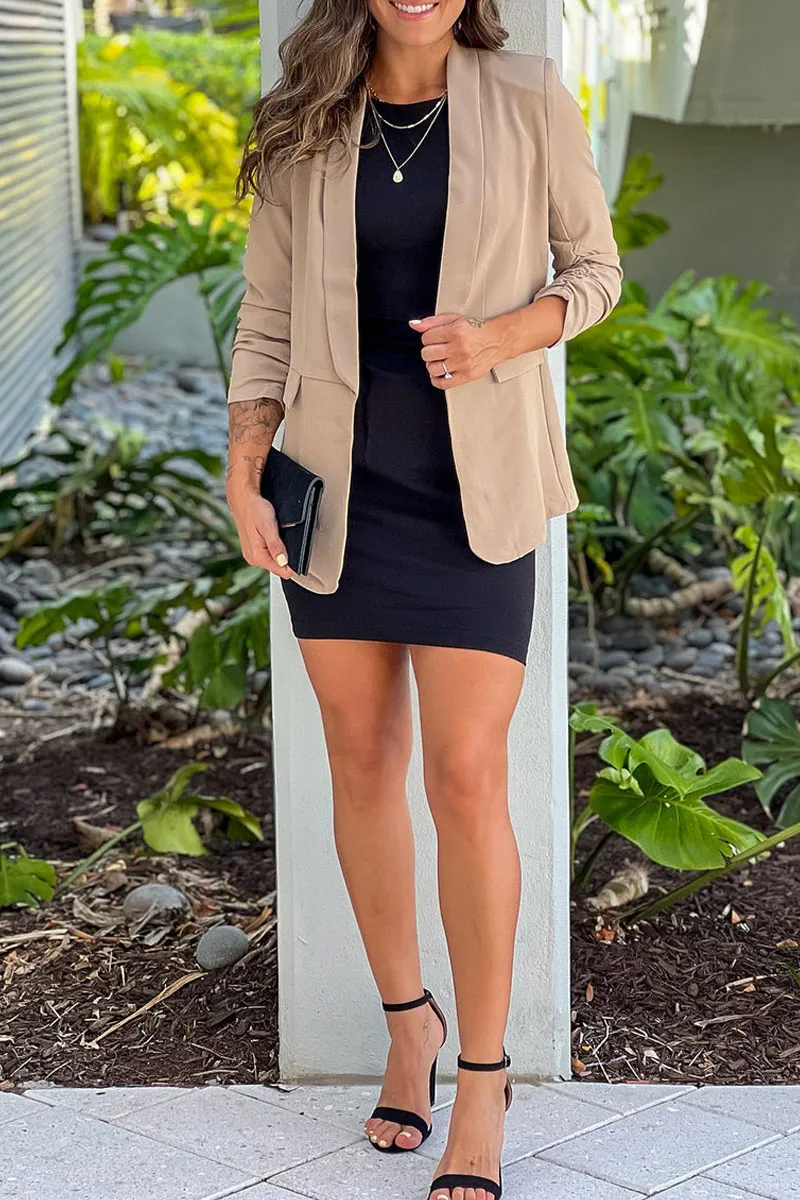 Khaki Ruched Sleeve Blazer