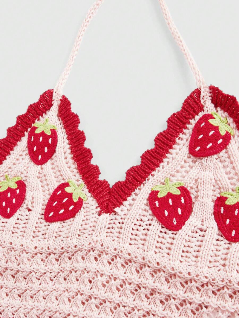 Sweetness Crocheted Cute Strawberry Neck-Hanging Woolen Sweater