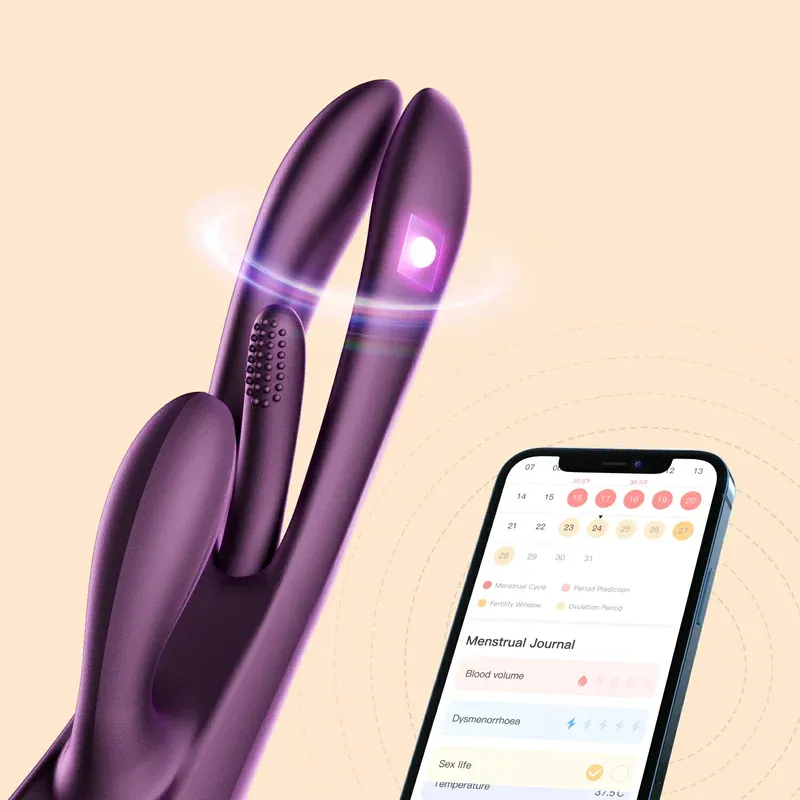 Patented tapping Kinky Finger design One-of-a-kind split shaft App-enabled rabbit vibrator 9 unique vibrating & tapping patterns Vaginal temperature detection