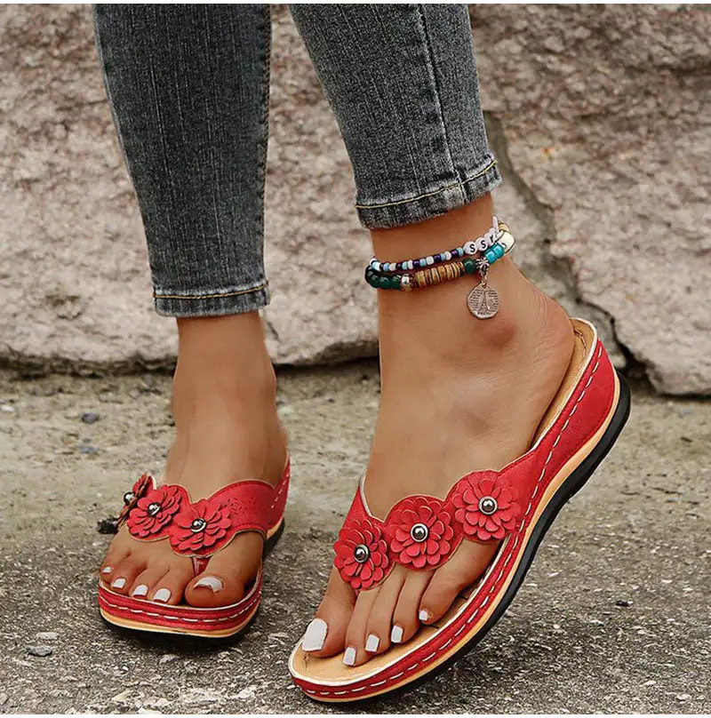 Sandals with Arch Support Anti-Slip wedges Sandal Vintage Flip Flop comfortable slippers Casual Wedge flat Sandals Shoes