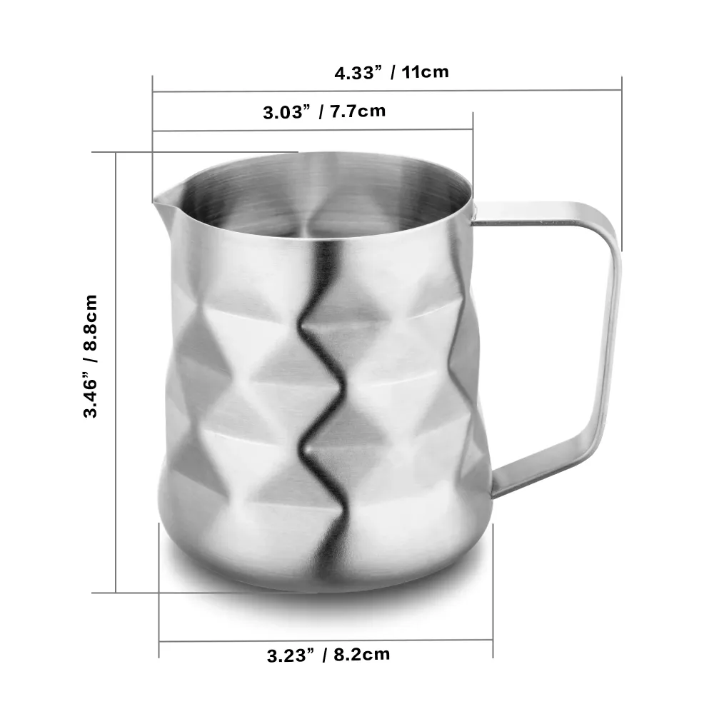 Milk Frothing Pitcher Stainless Steel Coffee Espress Mlik Jug Diamond Special Surface Brushed Finish Coffee Creamer Milk pitcher 600ml 350ml