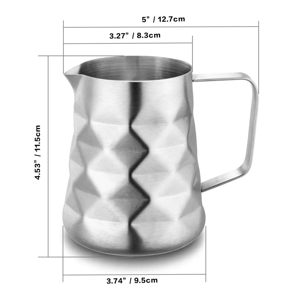 Milk Frothing Pitcher Stainless Steel Coffee Espress Mlik Jug Diamond Special Surface Brushed Finish Coffee Creamer Milk pitcher 600ml 350ml