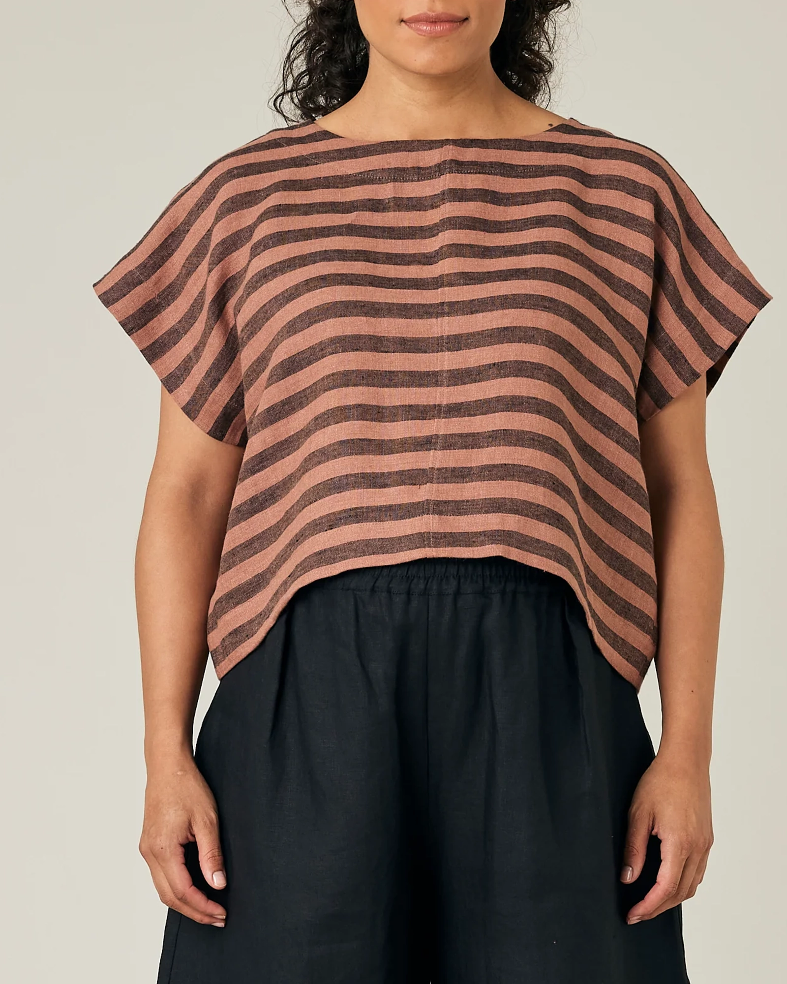 POLLY BISCUIT STRIPE LINEN TOP