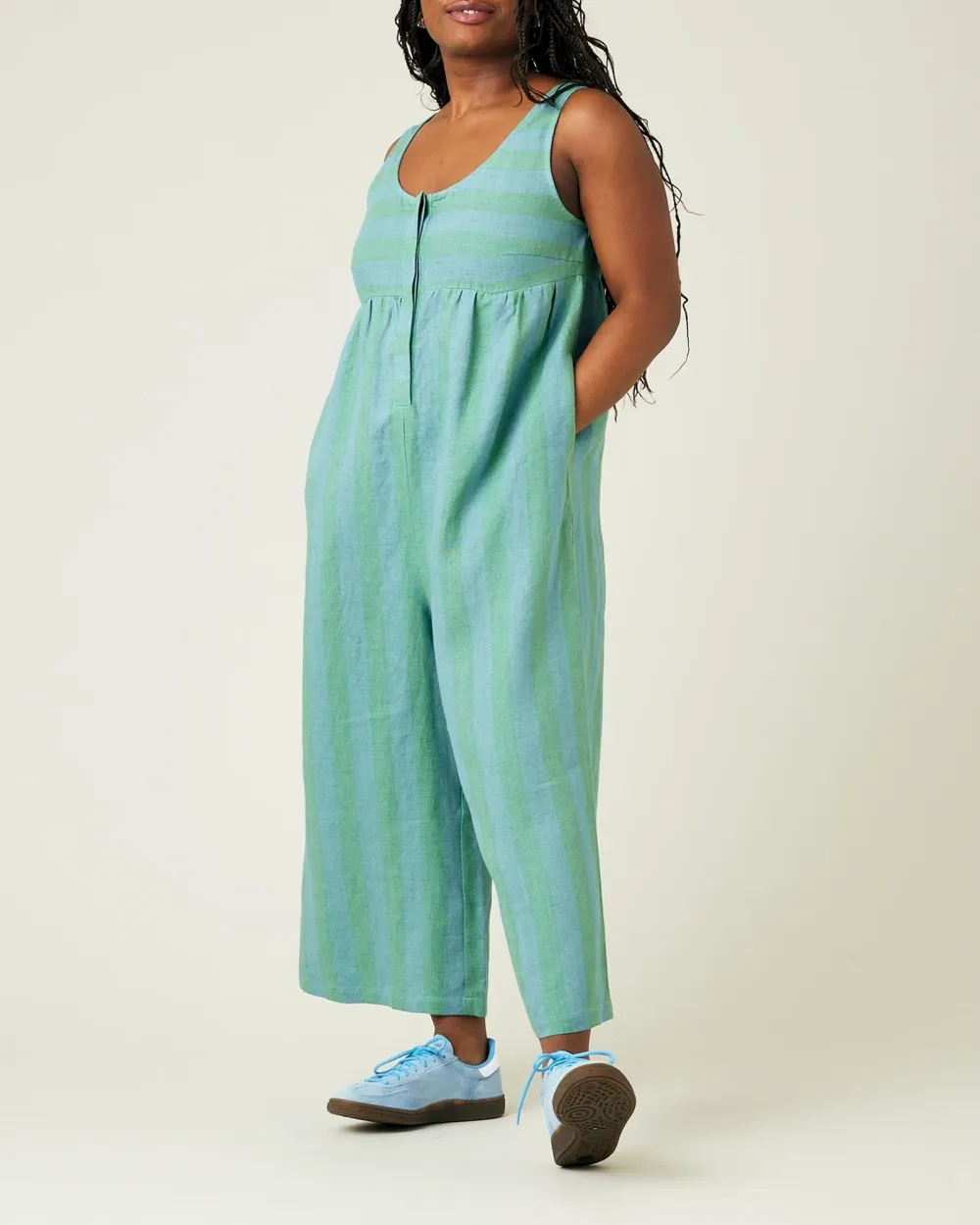 OCEAN STRIPE LINEN JUMPSUIT