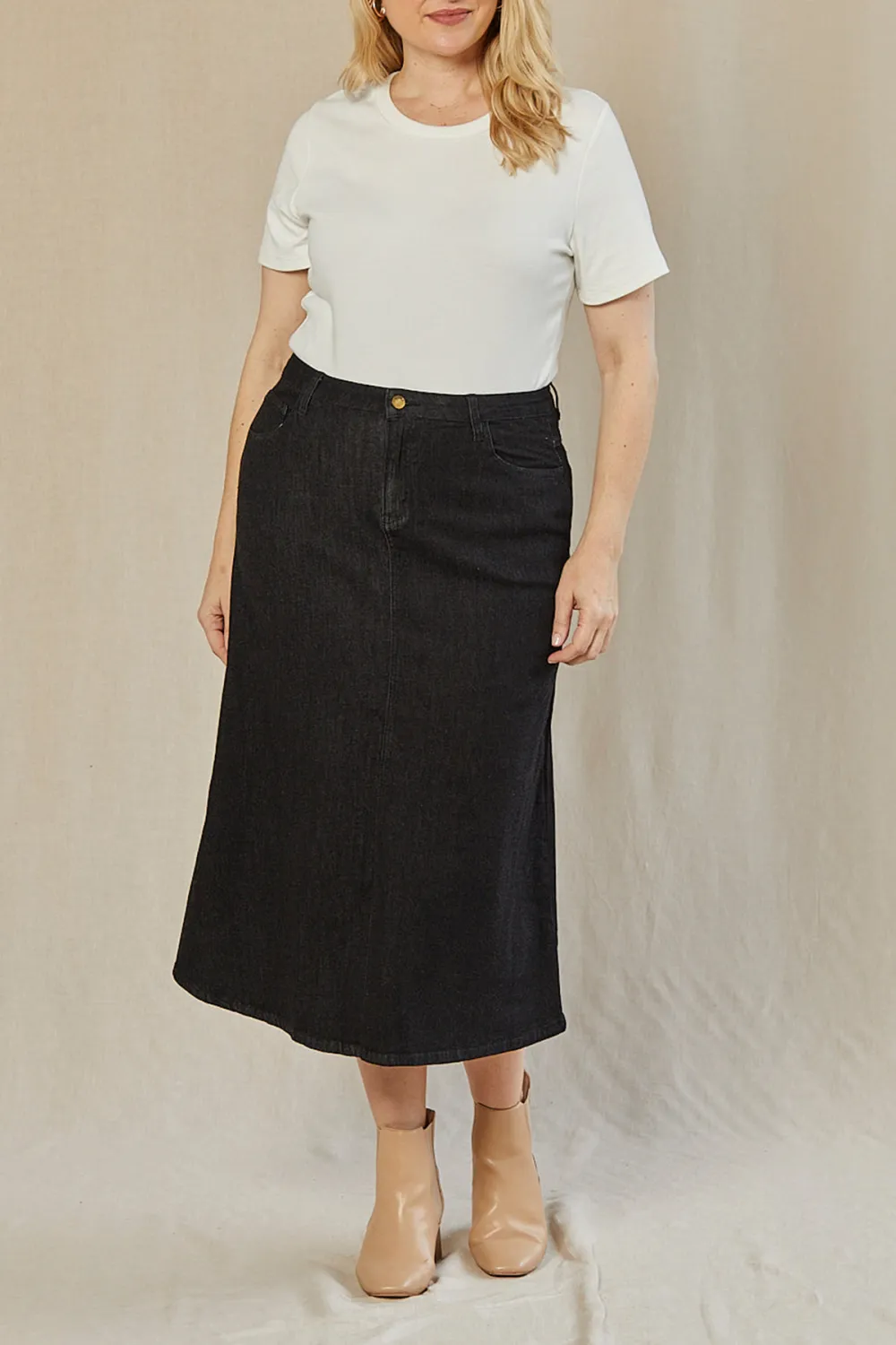 Adrift Denim A-Line Skirt in Black