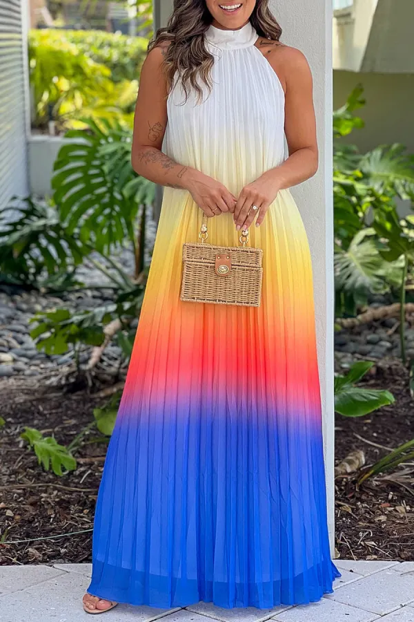 Multi Color Pleated Maxi Dress